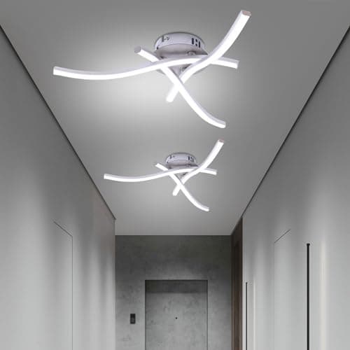 Image of LED Ceiling Lights - 2PCS Elegant Curved Design Ceiling Light,21W Cool White Light 6000K 3 Built-in LED Boards, 1600 Lumens Modern Ceiling Lighting Fixture for Living Rooms, Bedroom, Kitchen Hallway