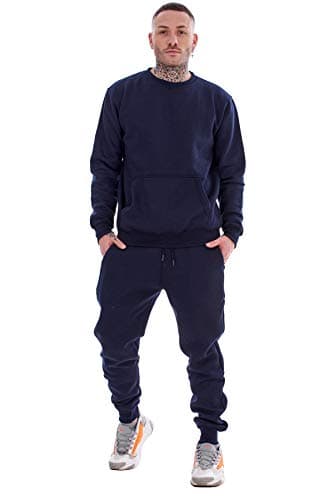 Image of Mens Plain Tracksuit Branded Fleece Pullover Sweatshirts Cotton Jogging Bottoms Navy
