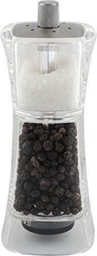 Image of Grunwerg Gmill 9174M Acrylic Combination Salt & Pepper Mill, Ceramic Adjustable Peppercorn Grinder and Salt Shaker, 13cm, Clear