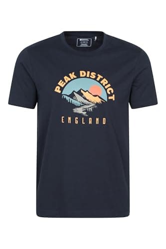 Image of Mountain Warehouse Peak District Mens Short-Sleeved T-Shirt - UV Protect Max, Cotton, Lightweight - Summer Hiking & Outdoors Navy XS
