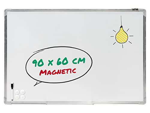 Image of The Workplace Depot Wall Mounted Whiteboard, Large Magnetic 90 x 60cm Surface, Office Classroom Board with Pen & Magnets