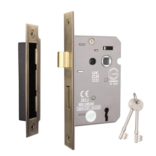Image of EAI Antique Brass Sashlock - Fire Rated & CE Approved Mortice Door Lock & Keys 80mm / 3 Inch