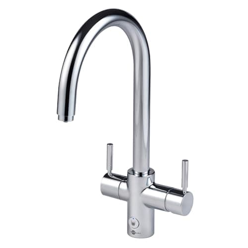 Image of InSinkErator 4 in 1 J-Shape Kitchen Sink Mixer Tap, Water Filter Tap & NeoTank, Instant Hot, Cold, Filtered & Near-Boiling Water Faucet, Chrome