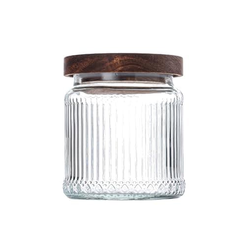 Image of soulnioi Glass Jar with Lid Glass Containers With Bamboo Lids,Striped Glass Jar,Coffee Storage,Decorative Container Tea & Coffee Bean Sealer Acacia Wood Glass Storage Jar 500ml