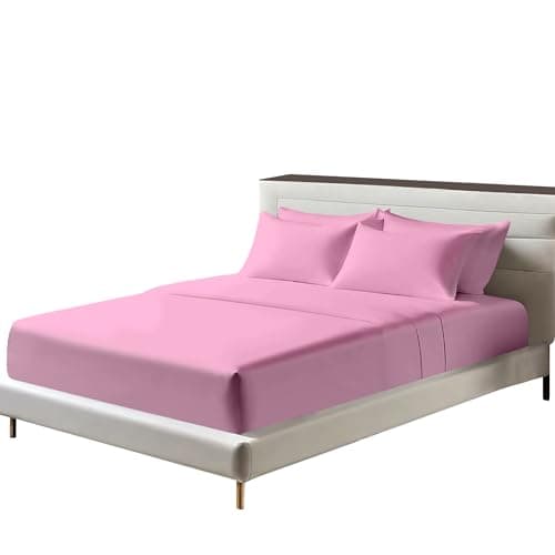 Image of Egyptian Cotton Fitted Sheets 25cm Deep Mattress Pocket 200 Thread Count Fitted Bed Sheet- Soft & Comfortable Bottom Sheet (Pink, Double)