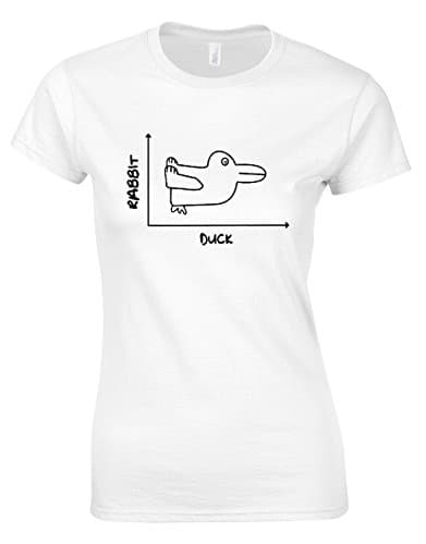 Image of Crown Designs Rabbit Duck Graph Chart Cool Funky Geek Nerd Gift for Women & Teenagers Fitted T-Shirts Tops - White/XXL - 14/16