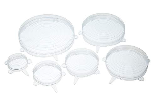 Image of KitchenCraft Easy Stretch Silicone Lids/Food Covers/Jar Opener Grips, Transparent, Set of 6