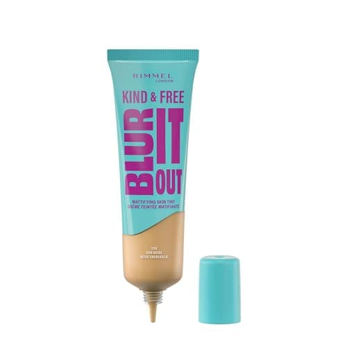 Image of Rimmel Kind & Free, Blur It Out Mattifying Skin Tint, 250 Sun Beige, Lightweight Matte Finish, Minimises Pores, Infused with Cica Complex and Vitamin E, SPF 20, All-Day Shine Control, 30ml
