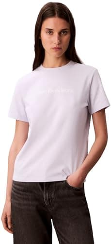 Image of Calvin Klein Women’s Short Sleeve Regular Fit Classic Logo T-Shirt, Purple (Lacey Lilac), L