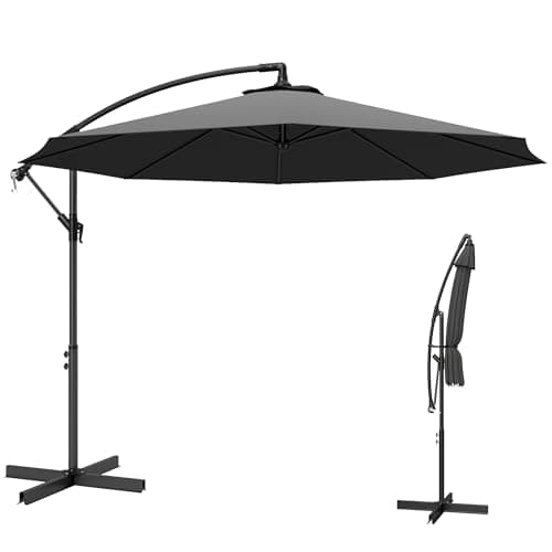 Image of Outsunny 3 m Cantilever Parasol with Cross Base, Offset Outdoor Umbrella, Crank Handle, Hanging Sun Shade, Grey