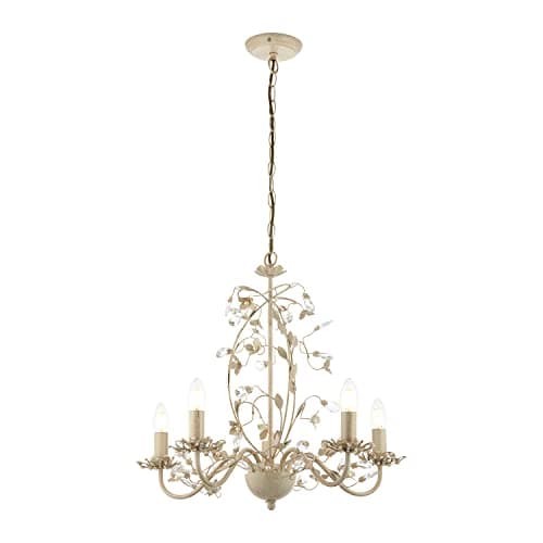 Image of National Lighting Azalea Decorative 5 Way Branch Arm Cream Gold Finish Pendant Ceiling Light with Flower Shaped Cut Out and Bead Detailing 505mm