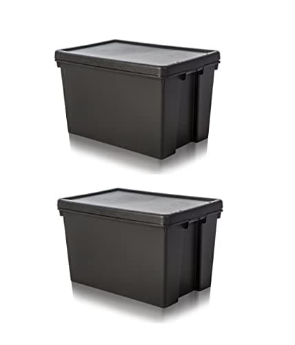 Image of Wham Bam 100% Recycled Super Strong Impact Resistant Black Re-Usable Storage Boxes With Lids 62 Litre 59.5 x 40 x 37cm (2 Boxes)