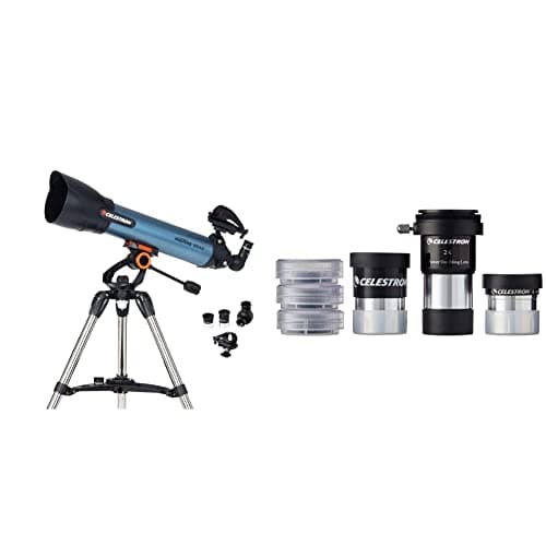 Image of Celestron 22403 Inspire 100AZ Refractor Smartphone Adapter Built-In Refracting Telescope - Blue & 94307 AstroMaster Telescope Accessory Kit, Black