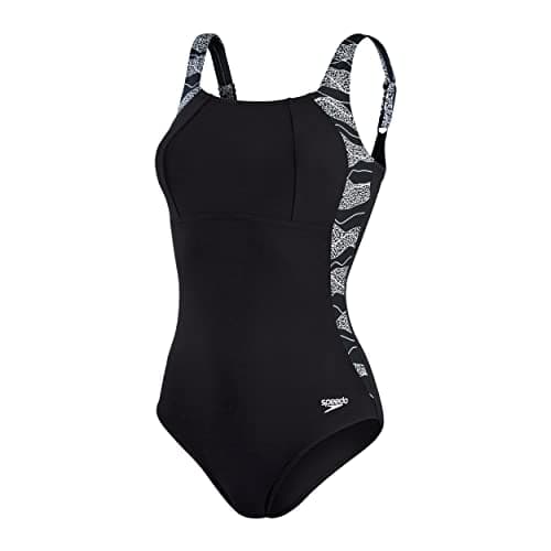 Image of Speedo Women's Shaping LunaLustre Printed 1 Piece Swimsuit, Black/White, 32
