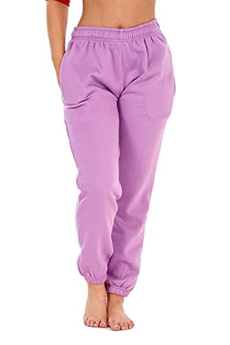 Image of Womens Basic Fleece Joggers Regular Tracksuit Bottom Cuffed Ankle Cotton Blend Purple