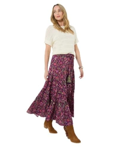 Image of Joe Browns Women's Boho Floral Tassel Tie Tiered Maxi Skirt, Relaxed, Purple, UK 12