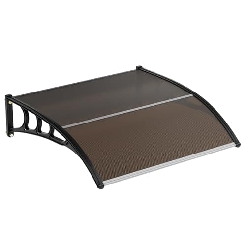 Image of Aptliton 80x120cm Outdoor Door Canopy Awning 1PC, Weatherproof UV Protection Shelter Polycarbonate, Reinforced Aluminum Frame, for Front Door Window Balcony, Brown