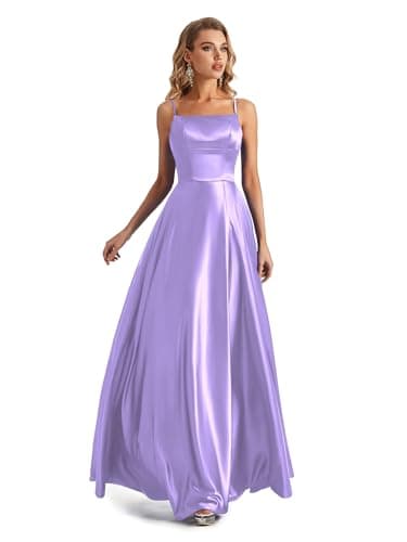 Image of Lecureler Satin Spaghetti Strap Prom Dress Lilac Size 12
