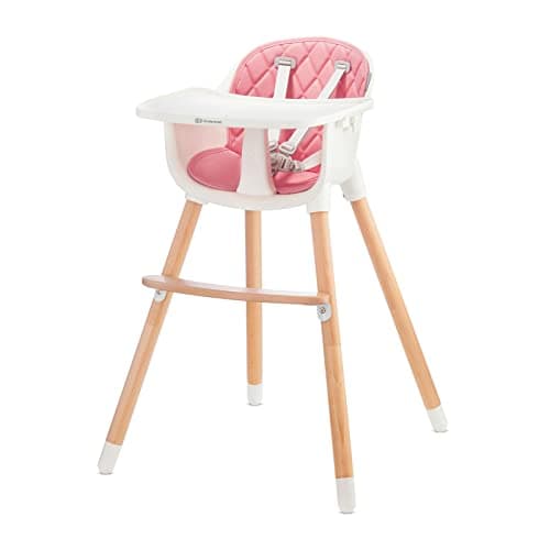 Image of Kinderkraft Sienna, 2-in-1 Highchair, Baby Chair, Combination High Chair, Wooden Legs, 5-Point Harness, Footrest, Removable Tray, Non-Slip Chair Leg Caps, from 6 Months to 4 Years, Pink