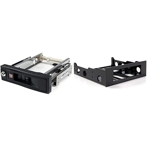 Image of StarTech.com 5.25in Trayless Hot Swap Mobile Rack for 3.5in Hard Drive, Black & 3.5" to 5.25" Front Bay Adapter - Mount 3.5" HDD in 5.25" Bay - Hard Drive Mounting Bracket w/Mounting Screws