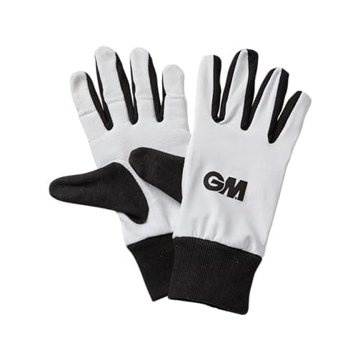 Image of Gunn & Moore GM | Wicket Keeping Keeper Full Inner Gloves Cricket | Lycra Back with Padded Cotton Inner | Elasticated Wristband | White with Black Thumb, Cuff Trim & GM Logo to Back | Youth | One Pair