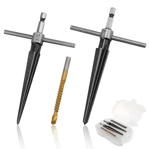 Image of 5pcs Tapered Reamer Tool Set, 3-13mm (1/8''-1/2'') & 5-16mm(1/2"-5/8") Bridge Pin Hole Hand Reamer Tool Detachable T-Handle Tapered Reamer for Guitars Wood Plastic Pipes Cutting