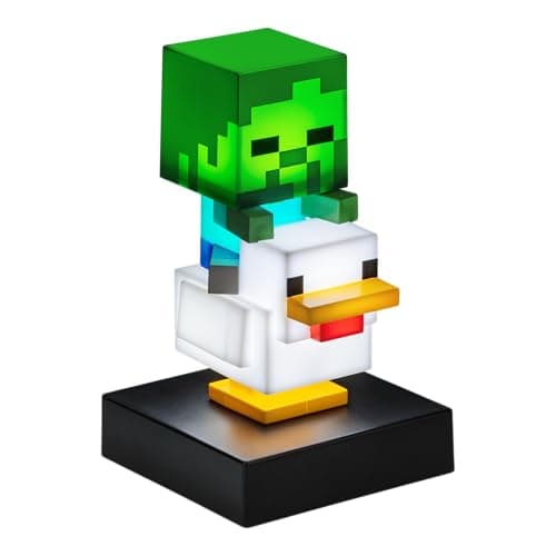 Image of Paladone Minecraft Chicken Jockey Icon Light – 12cm Light‑Up Mini Figure – Fun Bedroom or Desk Lamp for Gamers
