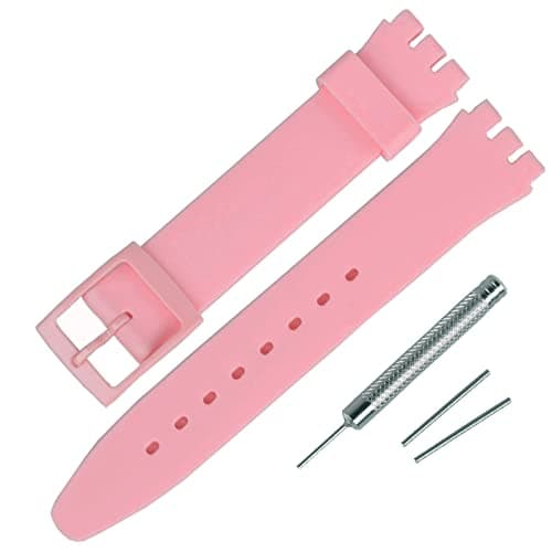 Image of Rihahisy Silicone Rubber Watch Strap/Watch Band Replacement for Swatch (17mm, Light Pink)