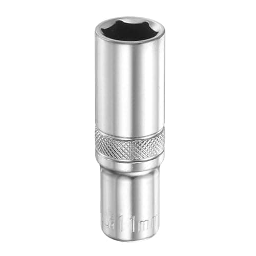 Image of sourcing map 6 Points Deep Socket 1/4" Drive 11mm Deep Metric CR-V Steel Polished Nickel Plating Flip Sleeve 50mm / 2" Extra Long Socket Tool for Home Auto Nuts Bolts Repair