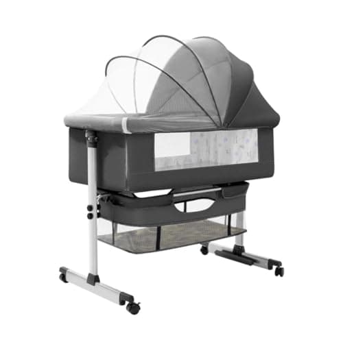 Image of 3 in 1 Baby Crib, Baby Cradle, Bassinet, Infant Cot, Bedside Sleeper, Travel Cot, with Mattress and Changing Table, Folding, Adjustable, Rocking, Portable Crib, Mosquito Net and Wheels New