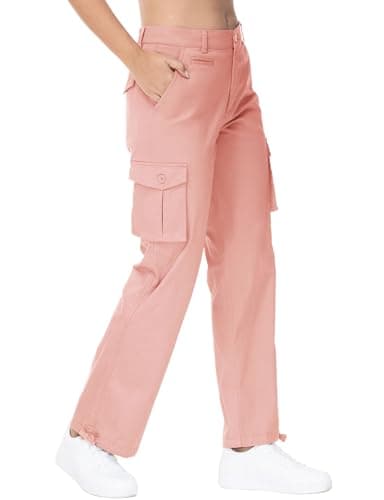 Image of YSENTO Womens Walking Cargo Trousers Lightweight Hiking Trekking Work Outdoor Casual Trousers with Cargo Pockets(Pink,XL)