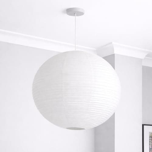 Image of CGC Lighting Indoor Ceiling Lampshade Handmade Easy Fit Linen, Scandinavian Minimalist Style, Non Electrical (White Globe)