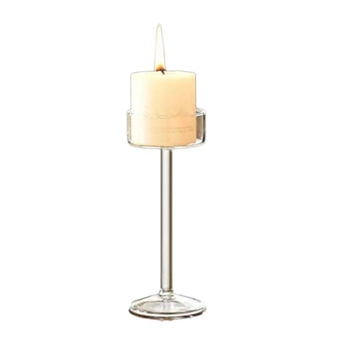 Image of Ksikdeg Tall Glass Holder Clear Tealight Stand Long Stem Candlestick For Wedding Party Dining Centerpieces Decors