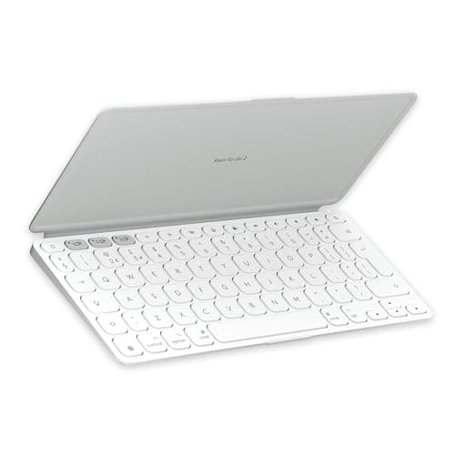Image of Logitech Keys-To-Go 2 Portable Wireless iPad Keyboard With Built-in Cover, Slim, Compact Wireless Keyboard for iPad, iPhone, Mac, Apple TV, Easily Switch Between Devices, QWERTY UK Layout - Pale Grey