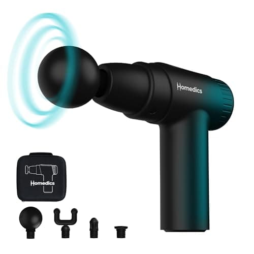 Image of HoMedics NOVO Mini Massage Gun - Heated Electric Handheld Massagers with 4 Attachments & 6 Intensity Settings, Deep Tissue Vibrating Massager for Discomfort Ease, Percussion Massage - Black