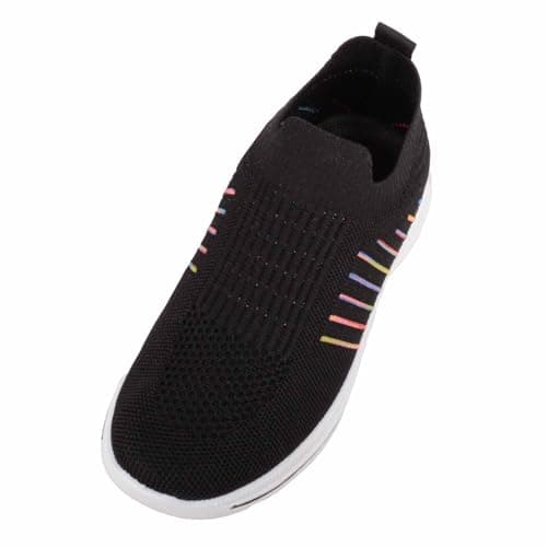 Image of ABSOLUTE FOOTWEAR Kids Slip On Lightweight Knitted Sports Leisure Trainer, Black, UK Child 2 / EU 35