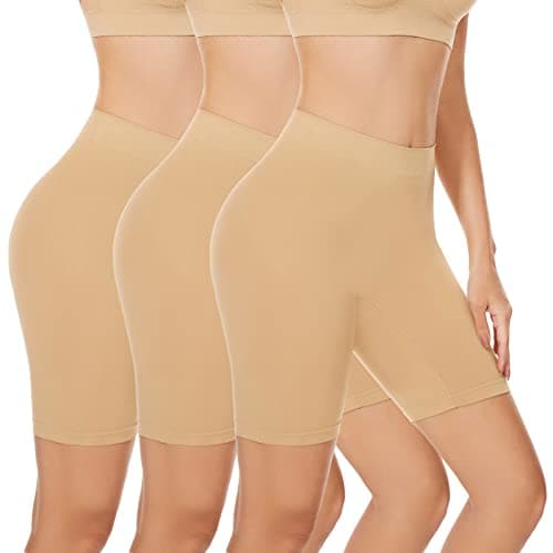 Image of SIHOHAN 3 Pack Women Seamless Slip Shorts Safety Shorts Boxer Briefs Boyshort Panties for Under Dresses Skirts(3 Pack Beige,M)