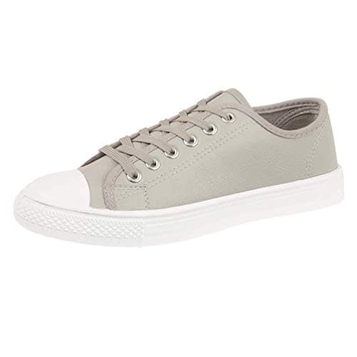 Image of Ladies Baltimore/ Academy Low Hi Top Canvas Toe Cap Lace Up Pumps Plimsoll Trainers Casual Shoes Size 13-8 (3 UK, Grey Pu)