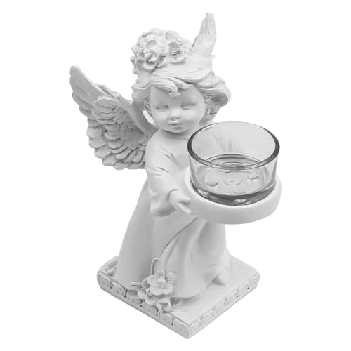 Image of NUZAMAS Angel Wings Candle Holder Wings Angel Figurines Cherub Figurine Statue with Candlestick Wedding Decor Angel Shaped Candle for Household Desk Dinner Party Left