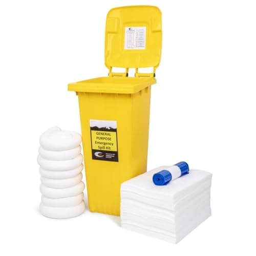 Image of 120L Oil & Fuel Emergency Spill Kit – Super Absorbent Booms and Mats and High-Visibility Wheeled Bin – Industrial Emergency Response for Diesel, Petrol & Hydrocarbons, Professional Spill Containment