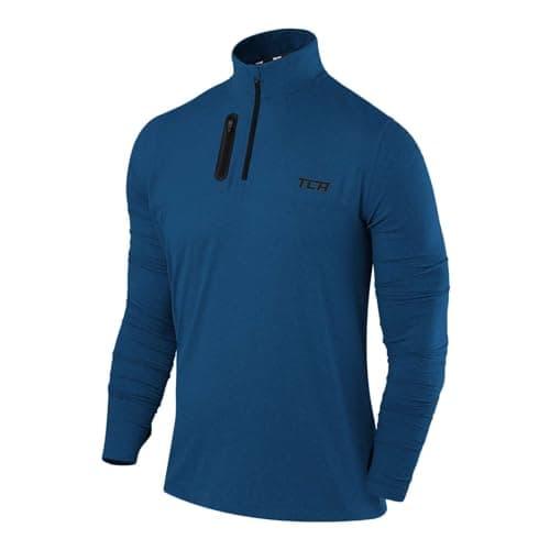 Image of TCA Fusion Long Sleeve Running Top Men - Training Tops for Men - Golf Top Golf Clothing - 1/4 Zip Tops Mens - for Gym Hiking - Deep Blue, S