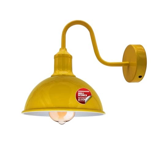 Image of DC VOLTAGE Industrial Modern Vintage Wall Sconce Light - Retro Metal Shade with Swan Neck Arm, E27 Screw Bulb Holder, Unique Pendant Lamp for Indoor Spaces, Living Room (Yellow)