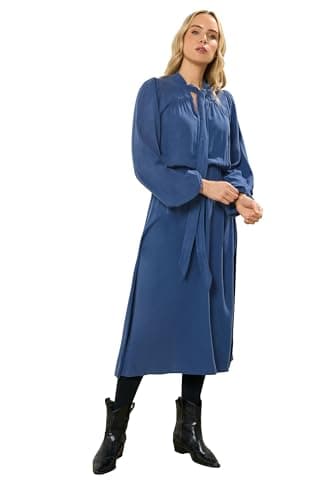 Image of Long Tall Sally - LTS Tall Acid Wash Tie Neck Midi Dress - Women's Blue