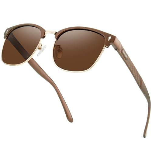 Image of Bircenpro Classic Polarised Sunglasses for Men: UV400 Protection Sun Glasses with Al-Mg Square Frame for Driving Outdoor Brown Lens