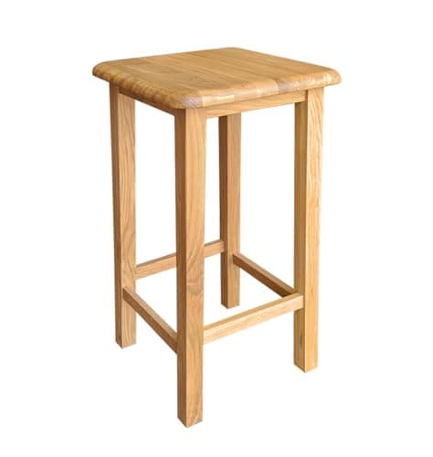 Image of Hallowood Furniture Waverly Oak Bar Stool in Light Oak Finish, Solid Wooden Stool with Footrest, Ideal for Kitchen Island, Breakfast Bar, Dressing Table, Living room or Hallway