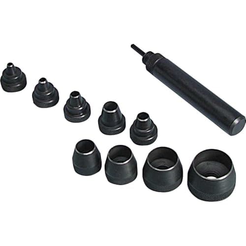 Image of Maun 1001-05 WAD Punch Set with Centre Punch Imperial | 9 Precision Punches ¼ Inch to 1 Inch | Rubber Leather Plastic Felt Cork | Cut Precise Circular Discs Washers | Professional