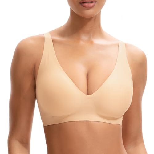 Image of INNERSY Nude Bra Tops for Women Non Wired Push Up Bras Soft Bralette T Shirt Adjustable Everyday Bra (XL, Beige)