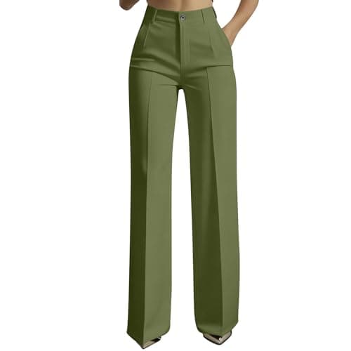 Image of Work Trousers for Women UK Tailored Office Smart Pants 2026 Fashion Ladies Elegant Wide Leg Trouser Business Clothing Palazzo Pants Women's High Waisted Suit Trousers Bottoms Army Green L