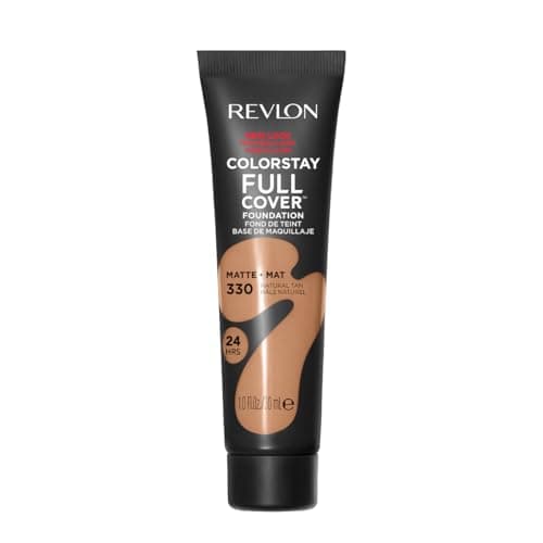 Image of Revlon ColorStay Full Cover Longwear Matte Foundation, Heat & Sweat Resistant Lightweight Face Makeup, Natural Tan (330), 30ml