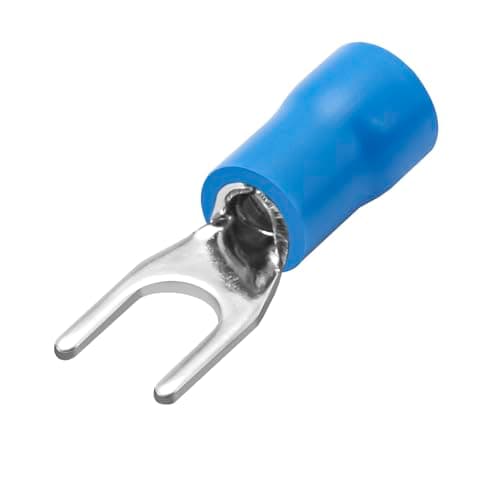 Image of Heschen Fork Insulated Wire Connector Electrical Crimp Terminal, SV2-4, Stud size #8, for 1.5-2.5mm² (16-14 AWG), Blue, 100Pack